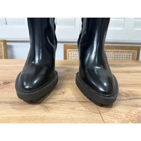 All Saints London Harlem Leather Knee High Black Boots Size 6 NWOB Sleek Edgy