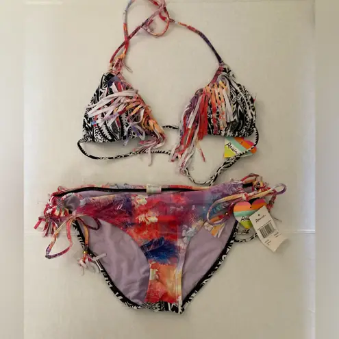 Raisin's 🌞NWT Aztec Print Padded Bra Top & Watercolor Bikini w/ Fringe A