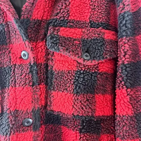 American Eagle  Womens Sherpa Red Buffalo Plaid Oversized Shacket Size Large