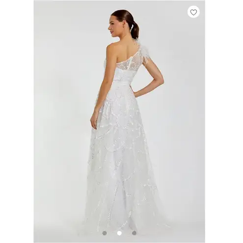 Mac Duggal Sheer Hand Embellished Tulle Overlay One Shoulder A Line 20389 Dress