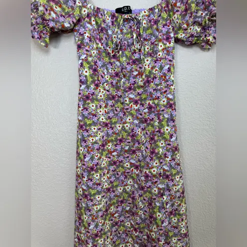 O.P.T. Purple Floral Go On A Date Puff Sleeve Midi Dress size XS $145