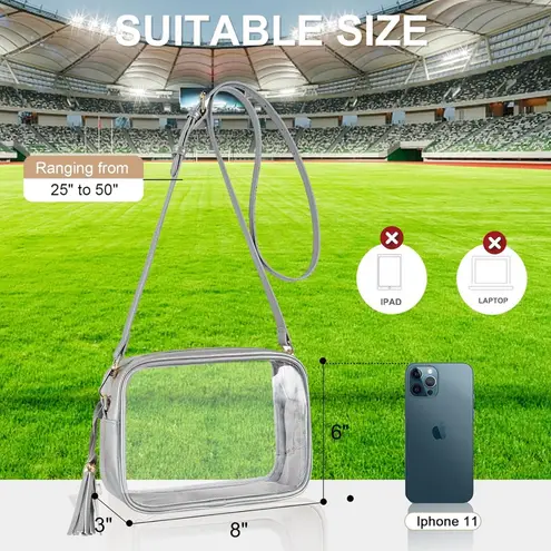 NWT Clear Crossbody Stadium Approved Bag – 12x12x6 – Silver Trim