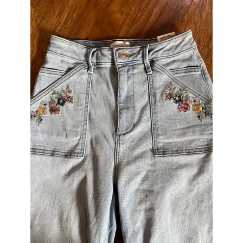 Driftwood Taylor Embroidered Jeans Light Wash High Rise Size 4 BOHO COQUETTE