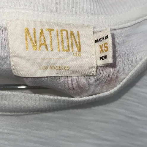 Nation Ltd Womens Puff Sleeves Round-Neck Slub Cotton Long Sleeve Top Off White