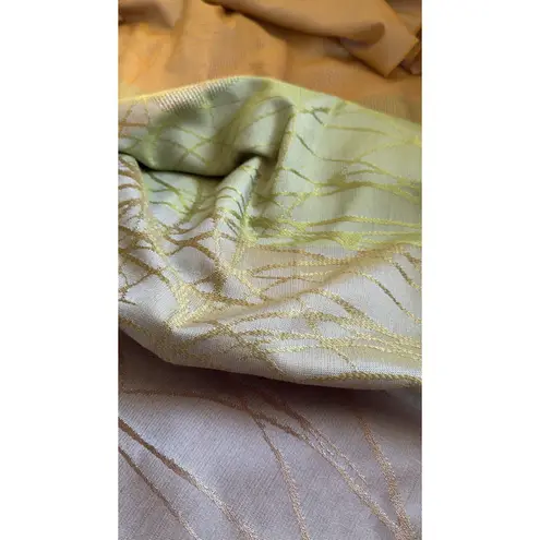 Descours Paris Silky Fringe Scarf Wrap Ombre Green Beige Made in France