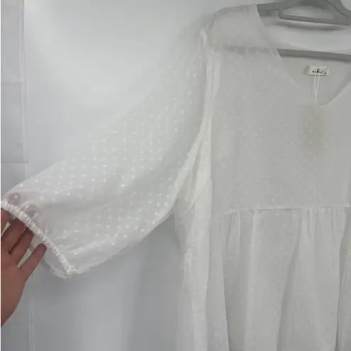 Agnes Orinda Swiss Dot Top Sz 3X White Cottage Boho Sheer Daintly Peplum Flowy