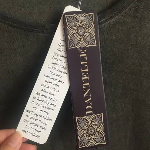 Dantelle Oil Dye Ruffle Hem Tunic Top Green Medium NWT Raglan Sleeve Drop Waist