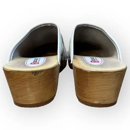 Buxa Floral Leather Clogs Wooden Sole Slip