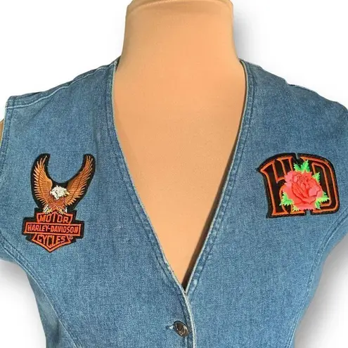 Vintage Harley Davidson Denim Vest Medium Wash Utah Chapter Motorcycle Patches Blue