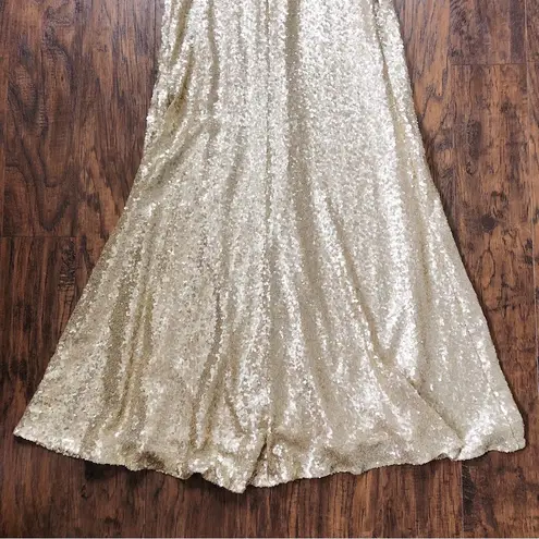 Revelry • Starla gown one shoulder Ivory Gold sequin floor length bridesmaid Size 4