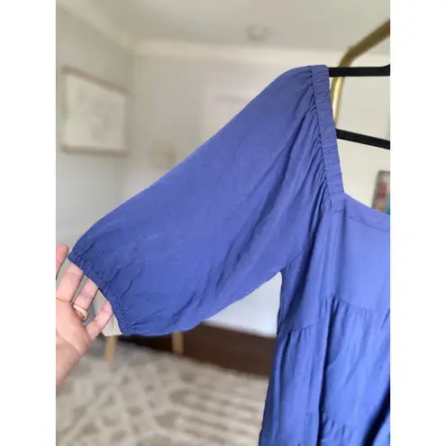 Hunter & Brown Mini Dress Square Neck Puff Sleeve Lightweight Buttery Soft Event Blue Size M