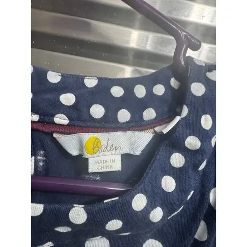 Boden Althea Flare Cuff Polk a Dot Top Size 8 Blue