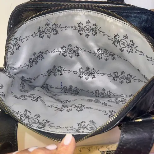 Kate Landry Luxury Classic Designer Multi Pocketed Buckle Black Leather Handbag