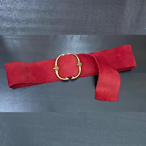 Vintage Red Soft Suede Leather with Gold Buckle Belt