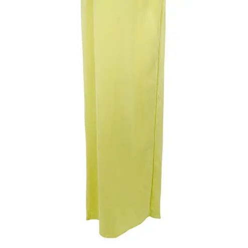 Pretty Little Thing  Light Lime One Shoulder Maxi Gown Dress Back Slit Crepe