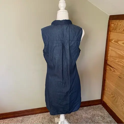 Wax Jean Sleeveless Button Up Dark Wash Denim Dress Medium