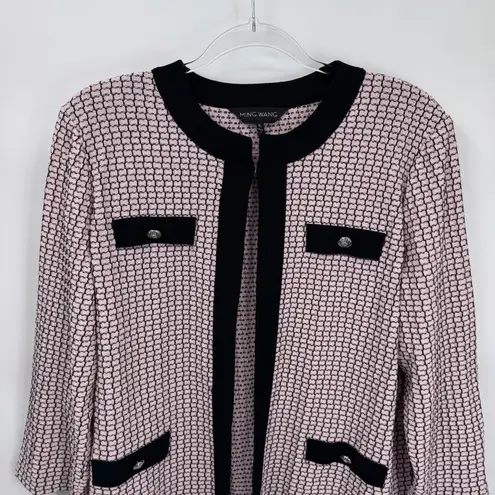 Ming Wang Coquette Blazer Cardigan Womens XL Pink Black Acrylic Tweed Buttons