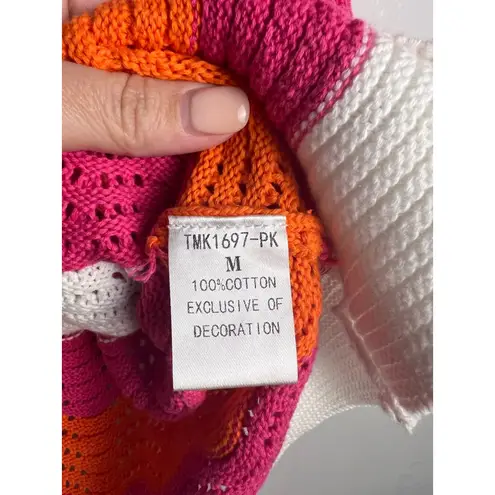THML Women's Knit Top Size M White Orange Pink Striped Sleeveless