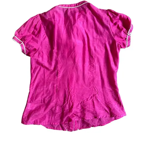 MM Couture Miss Me Womens Size Large Ruffle Blouse Button Down Fushia