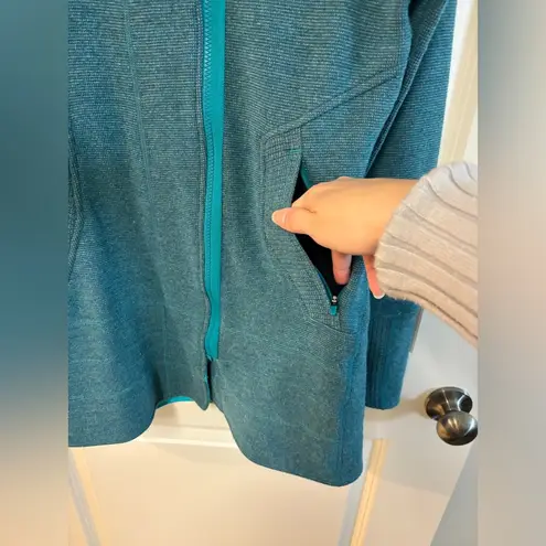 Title Nine Size S Teal Blue Full-Zip Knit Cardigan Sweater Wool Blend Pockets