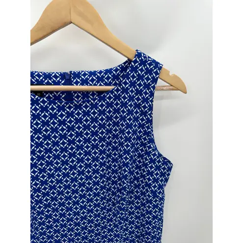 Mario Serrani Blue Geometric Print Shift Dress Knee Length Sleeveless Womens 10
