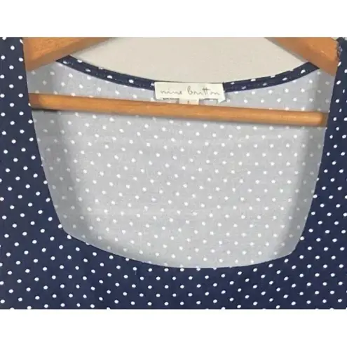 Nine Britton Anabel Knit Square Neck Polka Dot Dress Size Small Navy Preppy Blue - Image 2