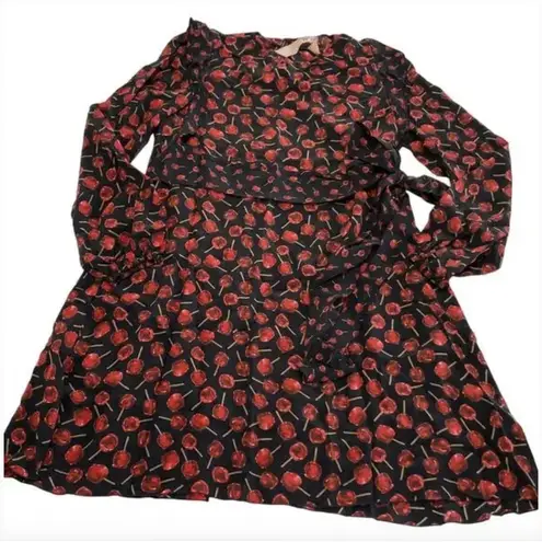 No.21 Dress Womens 6 IT 42 Black Red Lollipop Print Silk Ruffle Long Sleeve