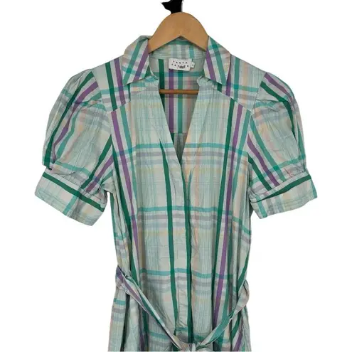 Tanya Taylor Mint Striped Fern Midi Dress size 6 Embroidered Eyelet Puff Sleeve