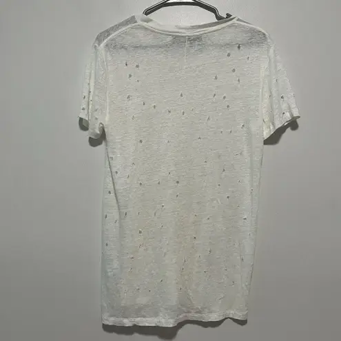 IRO  Linen Clay Distressed Cut-Out Ivory T-Shirt Size Small