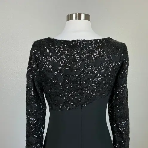 Ralph Lauren  Women's Formal Dress Size 8 Black Sequined Long Sleeve Sheath Gown