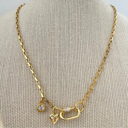 18K Gold Plated Locked Heart Carabiner Necklace Titanium Steal Womens Jewelry