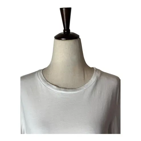 AMO Shirt Women Medium White Cotton Long Sleeve Distressed Tee Athleisure Preppy