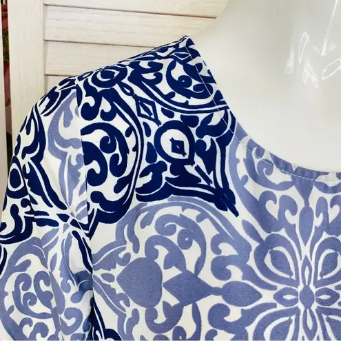 Buckhead Betties Buckhead Bettie’s Savannah Scroll Print Tunic Dress Blue Small Long Sleeve