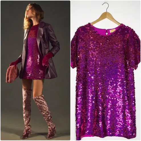 Verb Pink Sequin Short Sleeve Dress Anthropologie Size Small