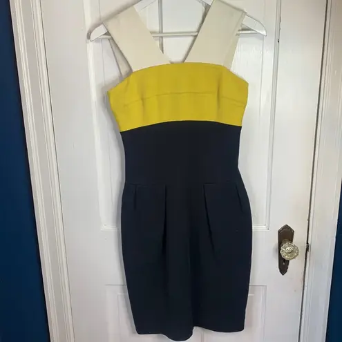 Lida Baday Chartreuse Black Color block Ponte Knit Bodycon Dress W