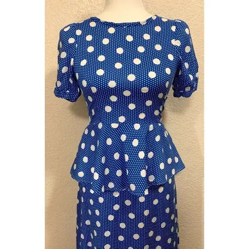  Handmade Vintage 90s Maxi Blue Polka Dot Dress