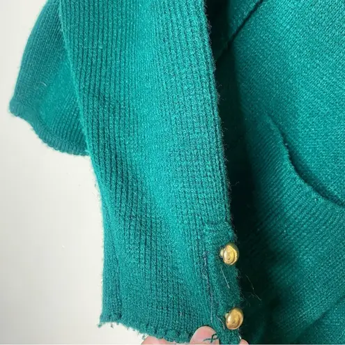 Laura Daniels Petite Y2K Emerald Green Acrylic Cardigan Sweater Gold Size Medium