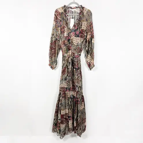 NEW Veronica Beard Isra Silk Chiffon Belted Tiered Pullover Paisley Maxi Dress