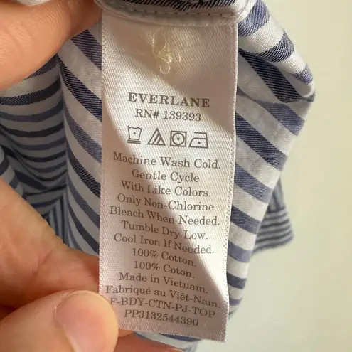 Everlane NEW  Woven PJ Top Blue Stripe Button Down Shirt Cotton Sz XXS