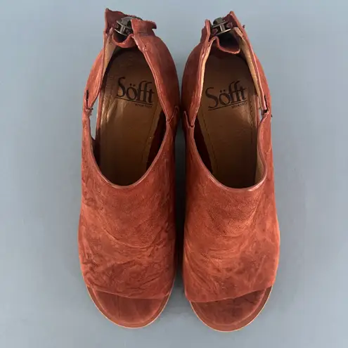 Sofft Carleigh Brick Leather Peep Toe Cutout Sandal Booties Brown Size 6