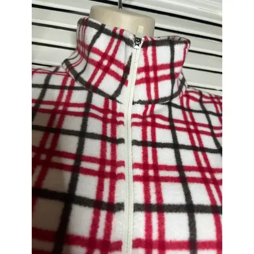 Lands' End Fleece Pullover Plaid Quarter Zip Cozy Top L perfect Red Size L