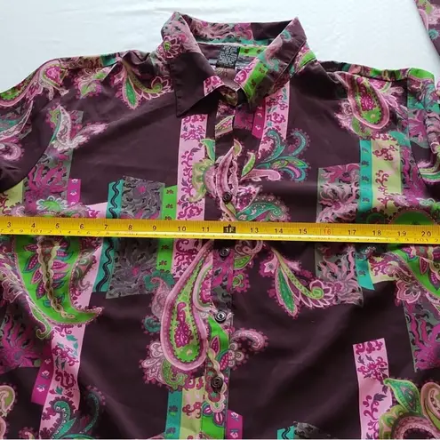 Ninety Blouse Womens size L Collared Paisley Purple Button Long Sleeves