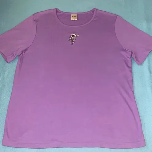 Blair floral embroidered short sleeve round neckline t-shirt purple NEW size L