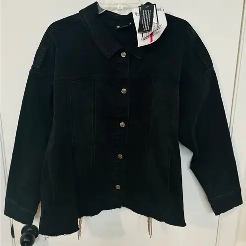 Women With Control Western Embelllished Fringe Black Denim Jacket Size 2x