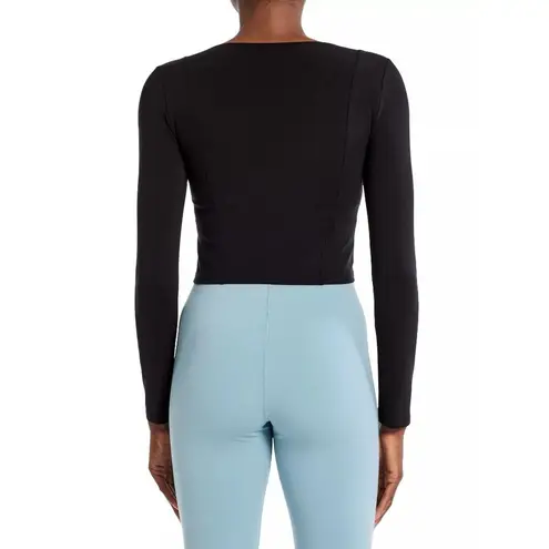 Le Ore Veneto Deep V Neck Long Sleeve Top in Black XSmall New Womens Crop Size XS