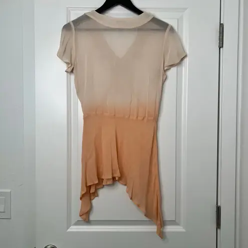 Together Beige Ombre Lace Trim Top Size 4 Handkerchief Hem Boho Romantic Orange