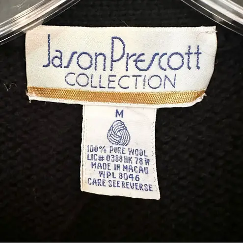 Jason Prescott Vintage Wool Cardigan Women's Medium Black Floral Y2K Hand Knit