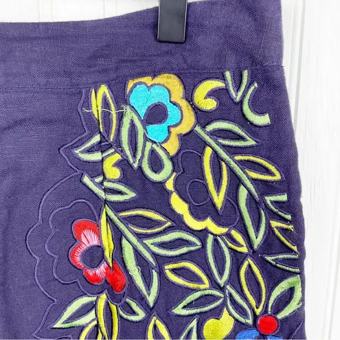 Moulinette Soeurs Anthropologie Clematis Skirt Floral Embroidered Linen Size 6