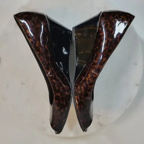 Comfort Plus by Predictions Womens Shoe 7.5 Brown Black Tortoise Peep Toe Wedge