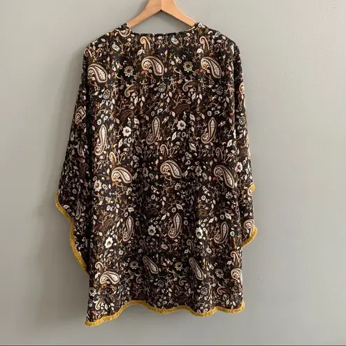 Panache Accessories Dixie Kimono Black Paisley Mustard Fringe One Size